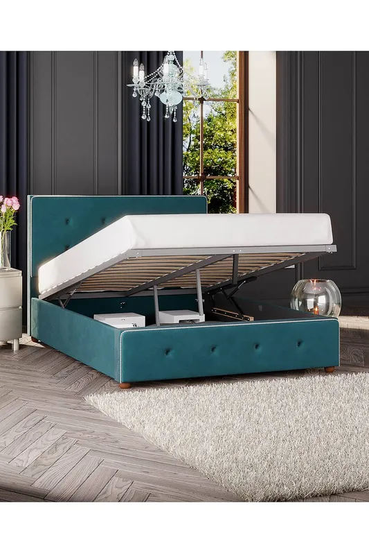 Laurence Llewelyn-Bowen Hesper Ottoman Storage Bed in Plush Velvet Fabric, Custom Made in Emerald Size: Single Emerald
