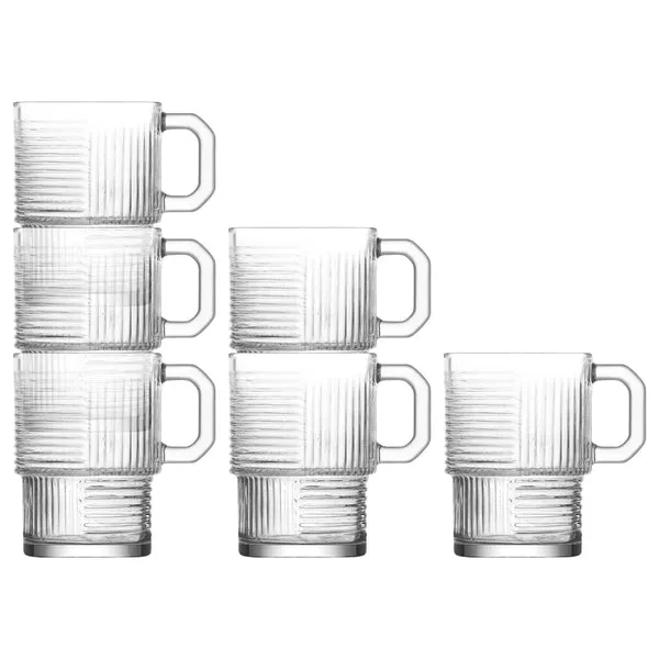 Lav Glassware 270ml Helen Stacking Glass Coffee Cups - Pack of Six
