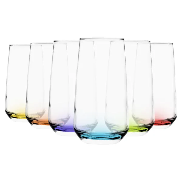 Lav Lal Highball Glasses - 480ml - Coloured Base - Pack of 6 Multicolor