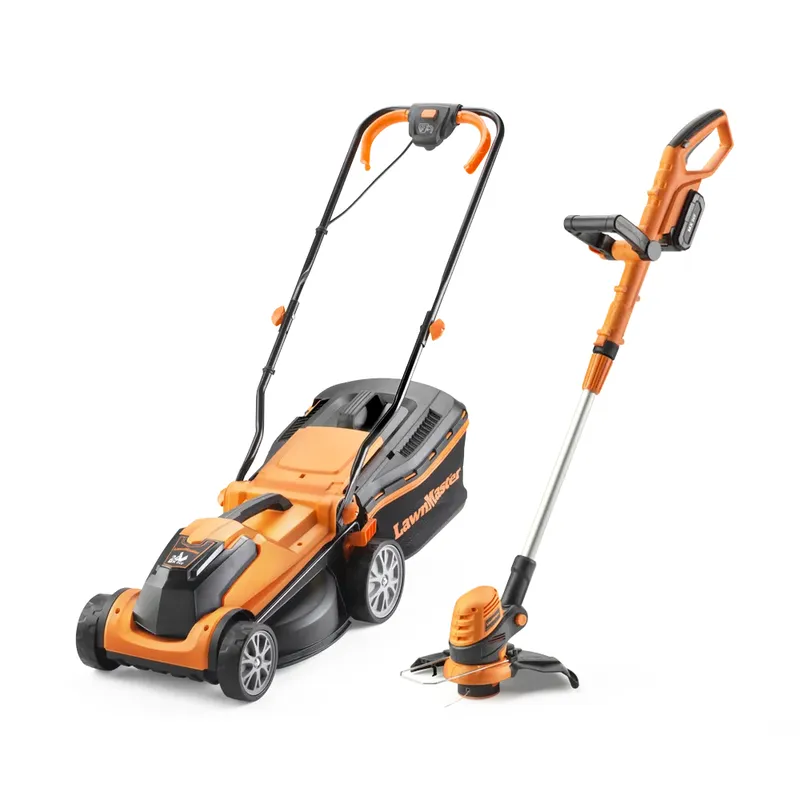 LawnMaster MX 24V 34cm Cordless Lawnmower Trimmer Set with Spare Battery