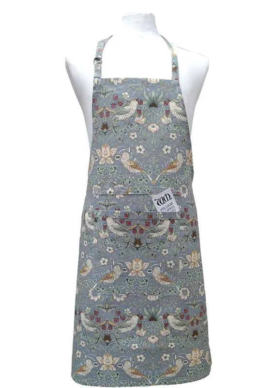 Le Chateau Textiles William Morris Blue Strawberry Thief Fabric Apron Blue