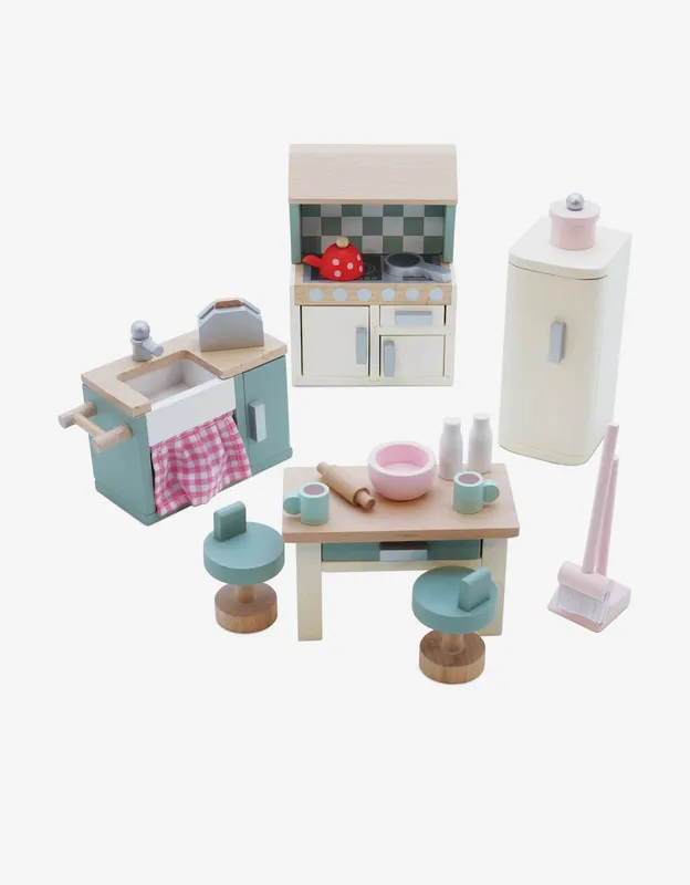 Le Toy Van Wooden Dolls House Kitchen Furniture-20 Piece (W:4.06in x D:1.02in x H:5.59in) - Yellow - Size: One size