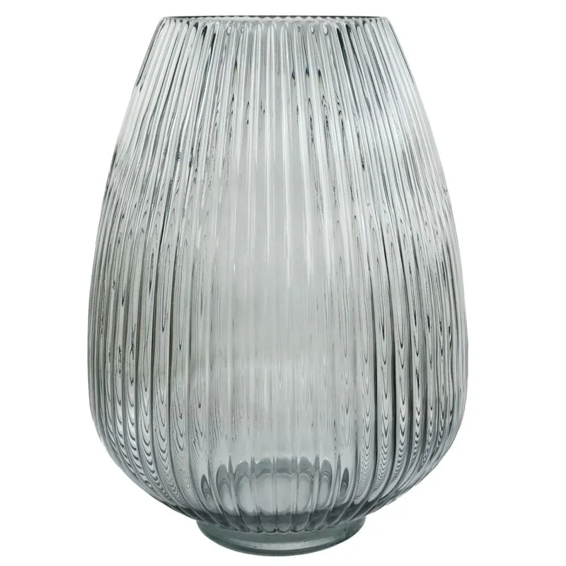 Leaf 30cm Smoke Grey Ridged Glass Vase