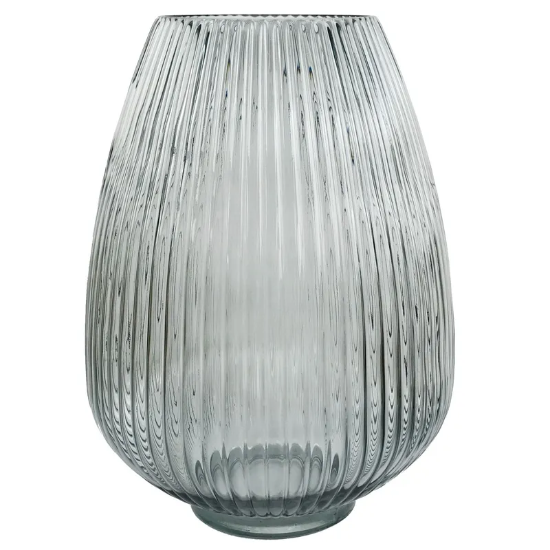 Leaf 30cm Smoke Grey Ridged Glass Vase