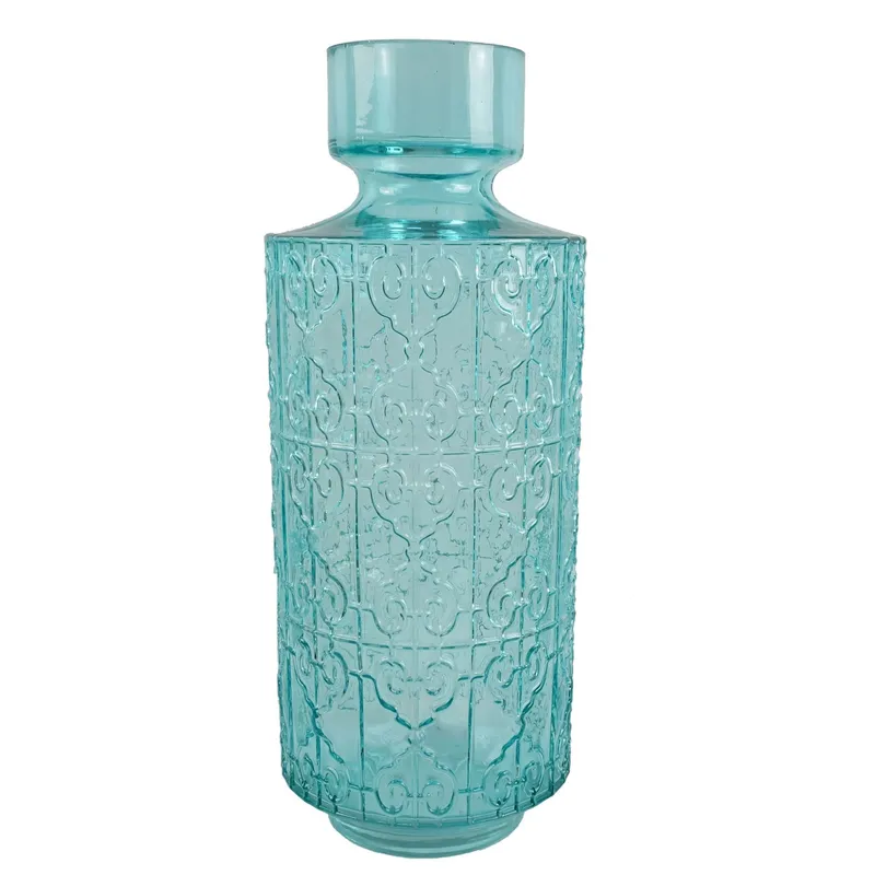 Leaf 40cm Tall Turquoise Glass Vase