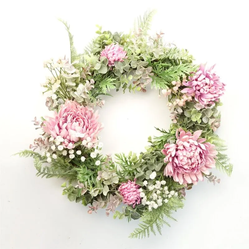 Leaf 45cm Artificial Pink Floral Blossom Wreath