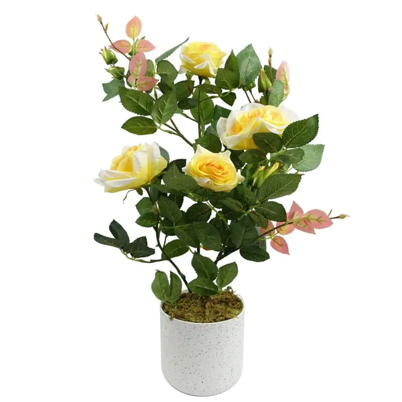 Leaf 50cm Artificial Yellow Rose Plant Yellow
