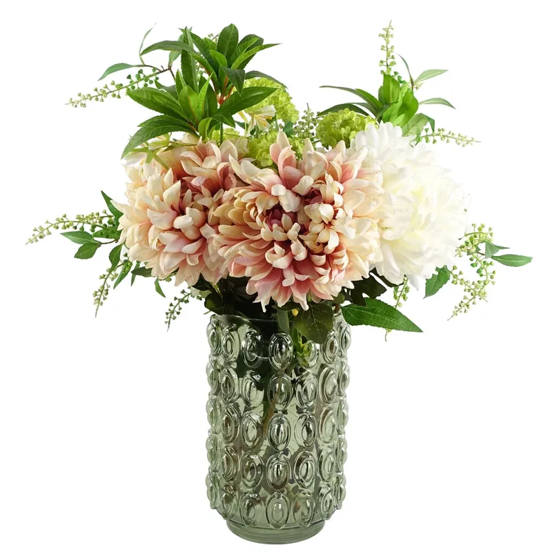 Leaf 55cm Artificial Chrysanthemum Glass Retro Vase in Pink Pink