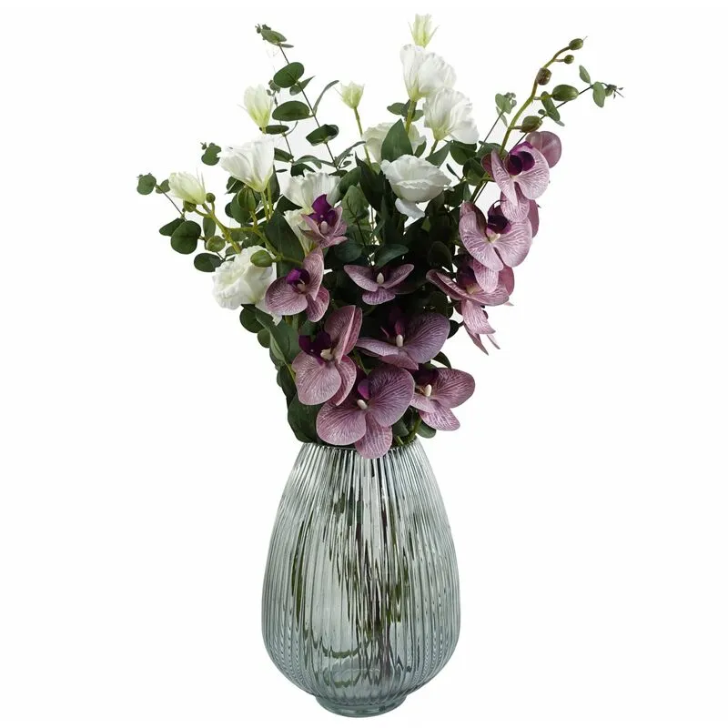 Leaf - 70cm Grey Glass Vase Artificial Orchids and Roses