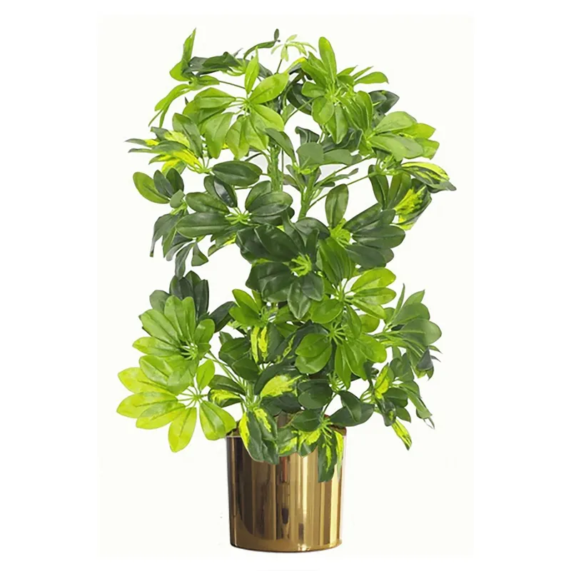 Leaf - 75cm Artificial Arboricola Gold Capella Plant - Gold Metal Planter