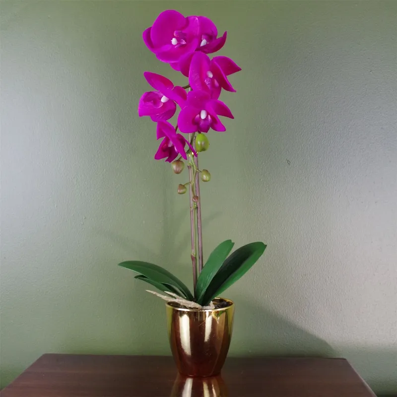 Leaf Artificial Orchid Dark Pink Silver 46cm Botanik Dark Pink