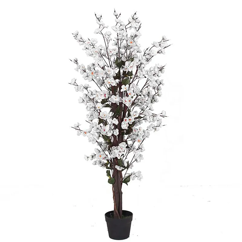 Leaf Artificial White Blossom Tree Plants 120cm 4ft White