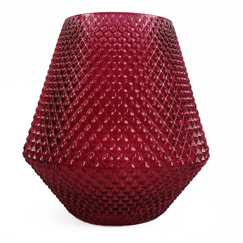 Leaf Glass Vase Diamond Embossed Pink Glass Vase 23cm Botanik Pink