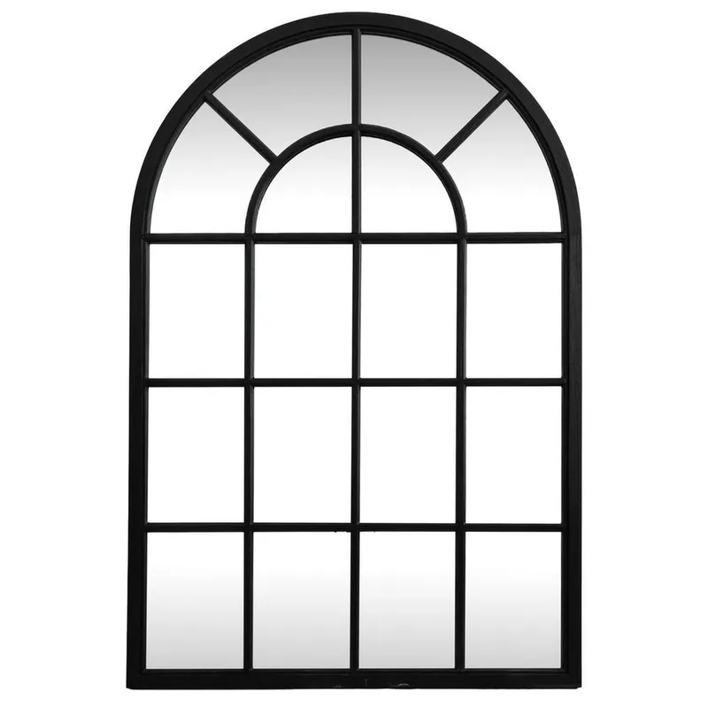 Lemon Pavilion Furniture and Decor Black Wood Arched Window Mirror - Glass - L2 x W135 x H90 cm - Black Black