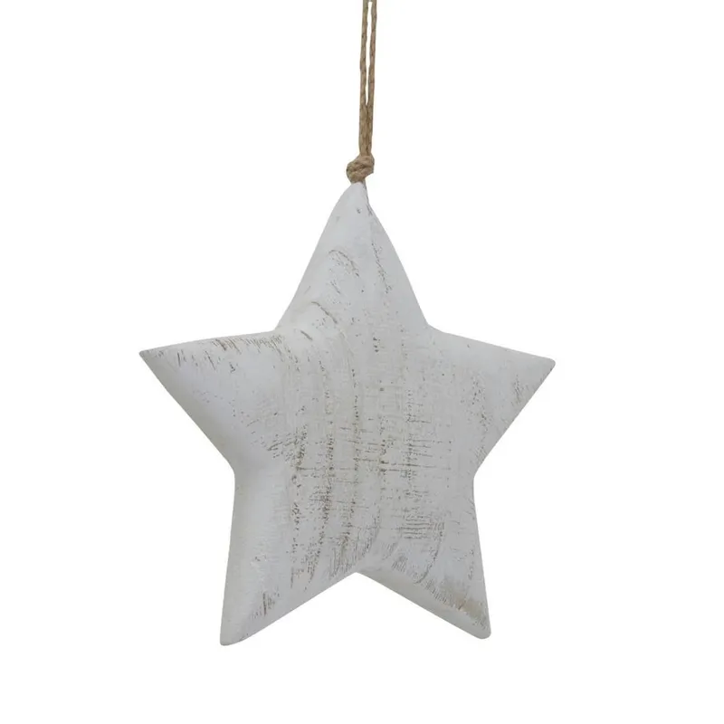 Lemon Pavilion Furniture and Decor Large Whitewashed Rustic Hanging Star - Wood - L5xW18xH19 cm - White White