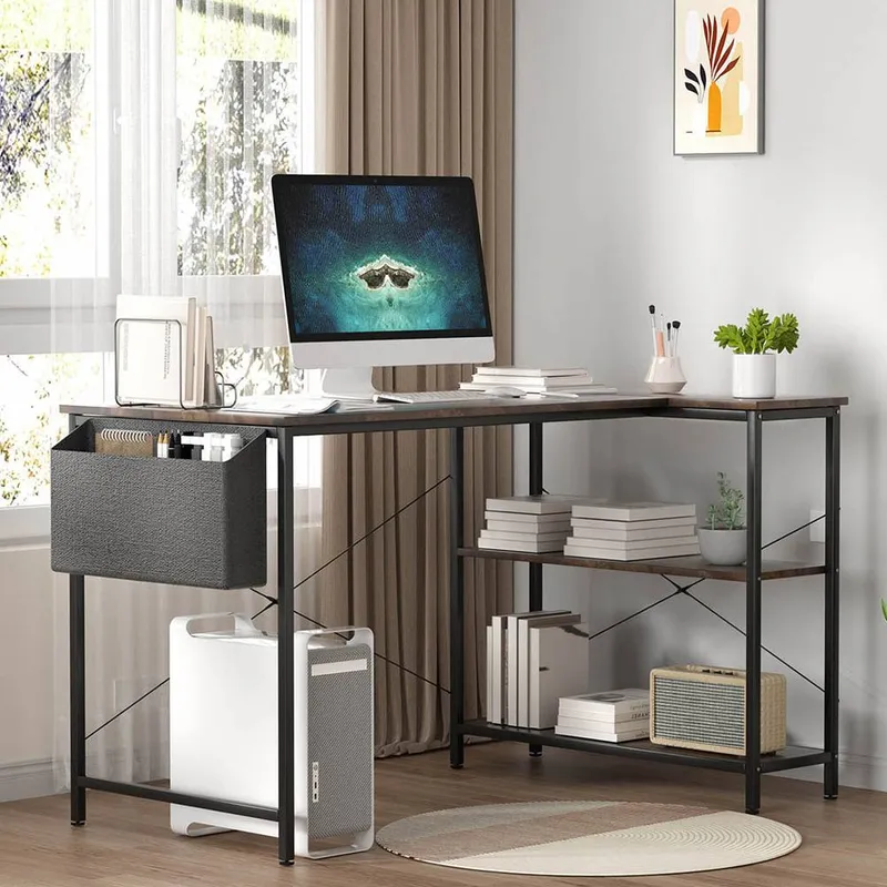 Levede L Shaped 100cm Browm Computer Desk Home Office Laptop Modern in Brown Brown