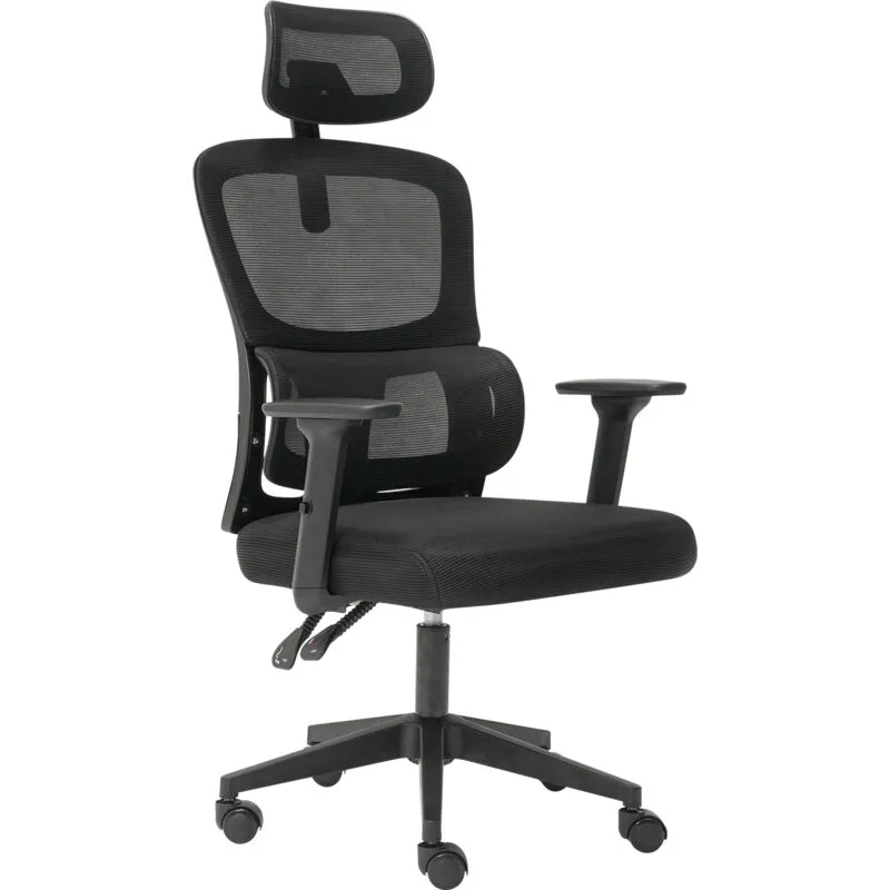 Levede Office Computer Chair Mesh Ergonomic Lumbar Swivel Armrest Headrest in Black Black
