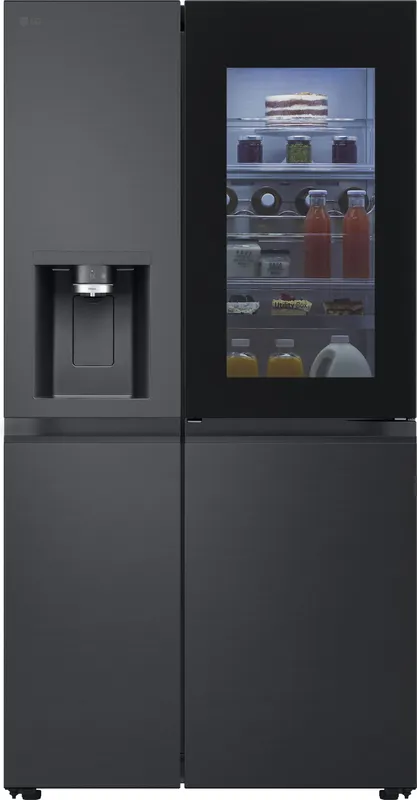 LG InstaView™ ThinQ™ GSXE90EVDD Wifi Connected Plumbed Total No Frost American Fridge Freezer - Black Steel - D Rated, Black