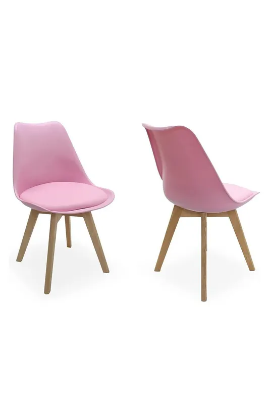 Life Interiors Set of 2 Scandinavian Dining Chairs Leather Cushions Solid Wood Legs in Pink - Pink
