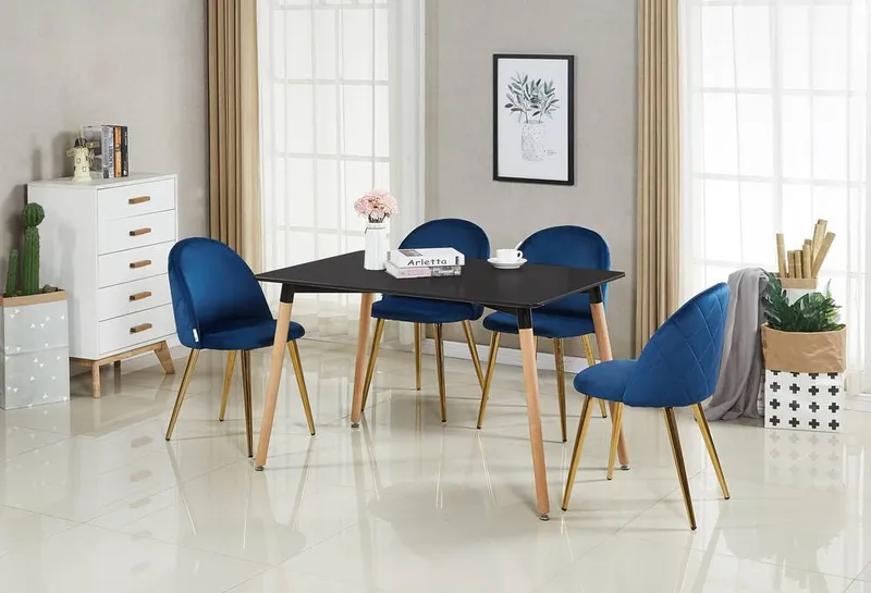 Life Interiors 'Lucia Halo' Dining Set with a Table & Chairs Set of 4 in Blue - Blue