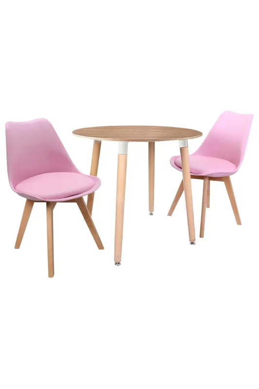 Life Interiors 'Round Lorenzo' Dining Set with a Table & Chairs Set of 2 in Pink Pink