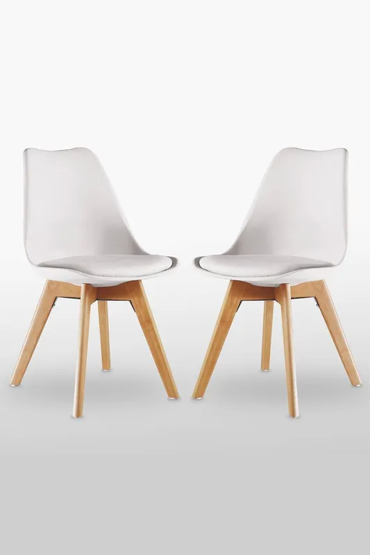 Life Interiors Set of 2 Scandinavian Dining Chairs Leather Cushions Solid Wood Legs in White - White