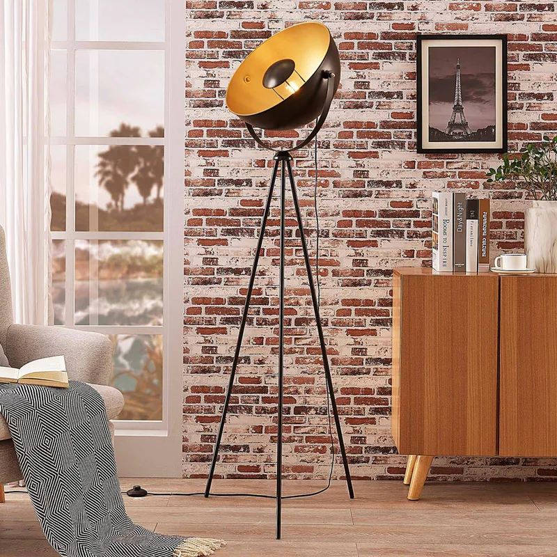 Floor Lamp Meline Lindby, Black, Living / Dining Room, metal, Modern, Floor Lamp