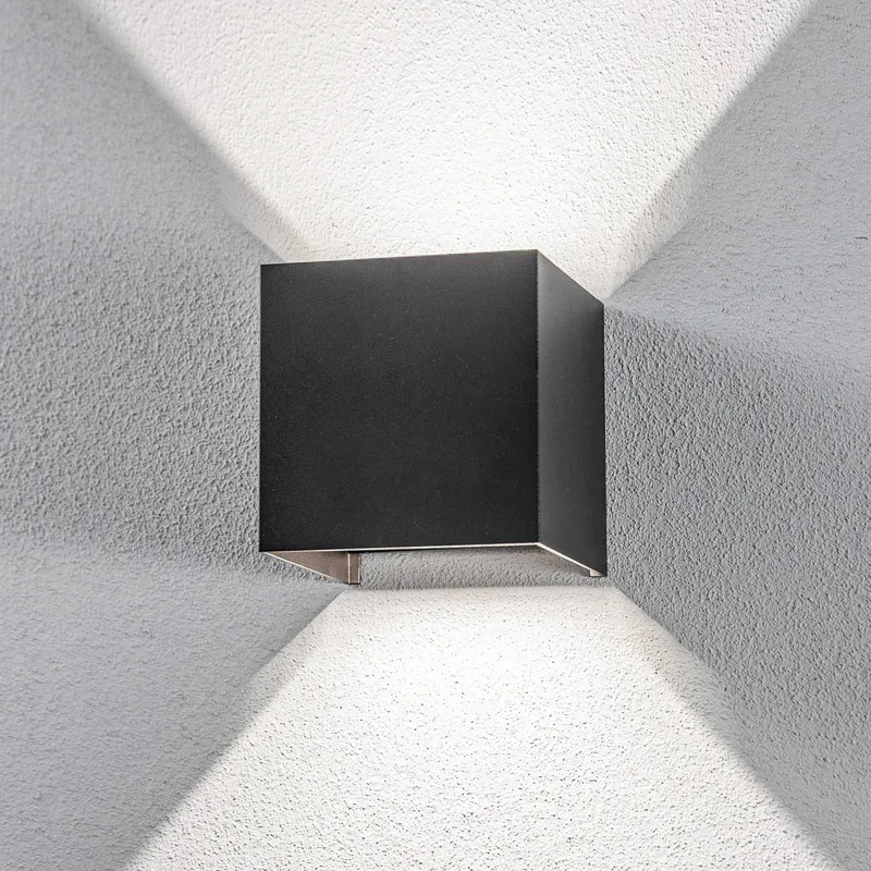 LED Outdoor Wall Light Nivar Lindby, Black, metal, Modern, Outdoor Wall Light