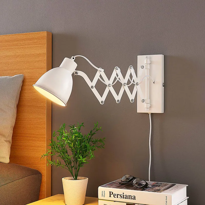 Wall Light Merle Lindby, White / opal, Bedroom, metal, Modern, Wall Light