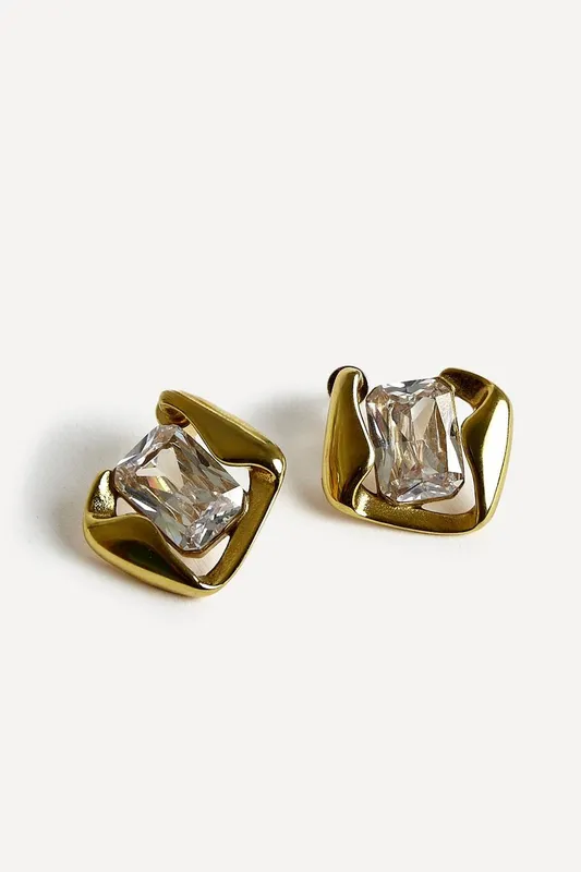 Linzi Women's Ice Gold Crystal Square Stud Earrings - Gold