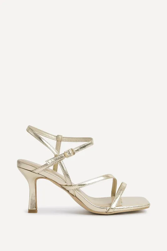 Linzi Women's Nicole Gold Faux Leather Strappy Heels Size: 7-Standard Fit - Gold - Size: 7-Standard Fit