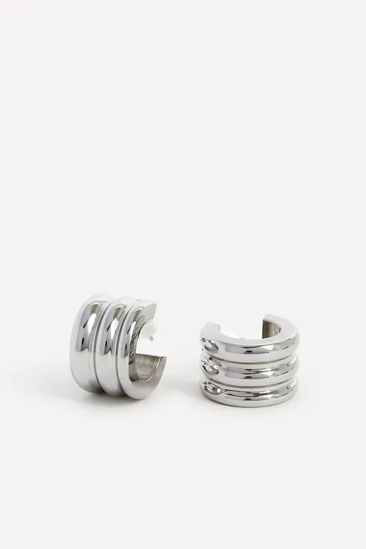 Linzi Women's Noa Small Silver Ridge Hoop Earrings Silver One Size
