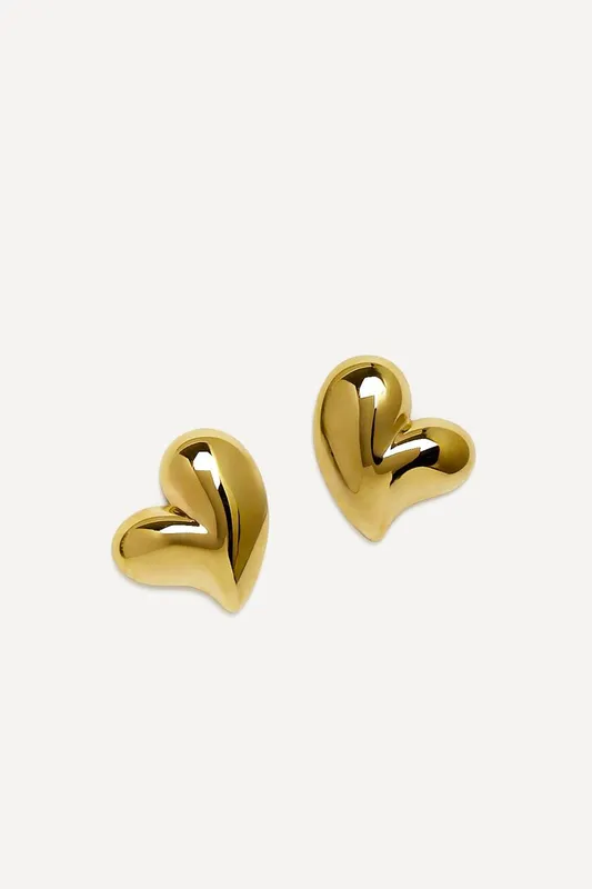 Linzi Women's Wish Gold Wave Heart Stud Earrings - Gold