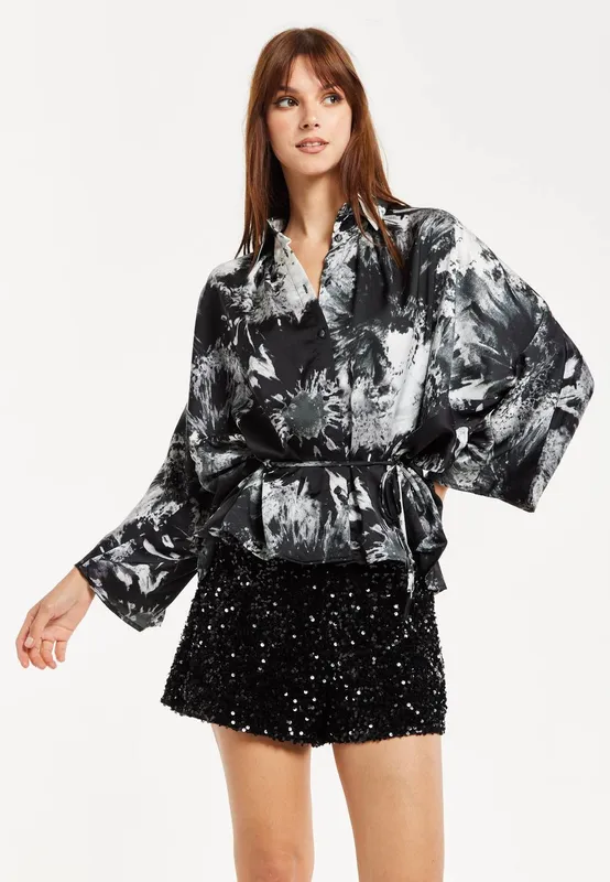 Liquorish Women's Abstract Print Shirt in Black Size: 10 Black 10