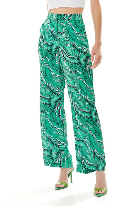 Liquorish Women's Abstract Print Trousers in Green Size: 8 - Green - Size: 8