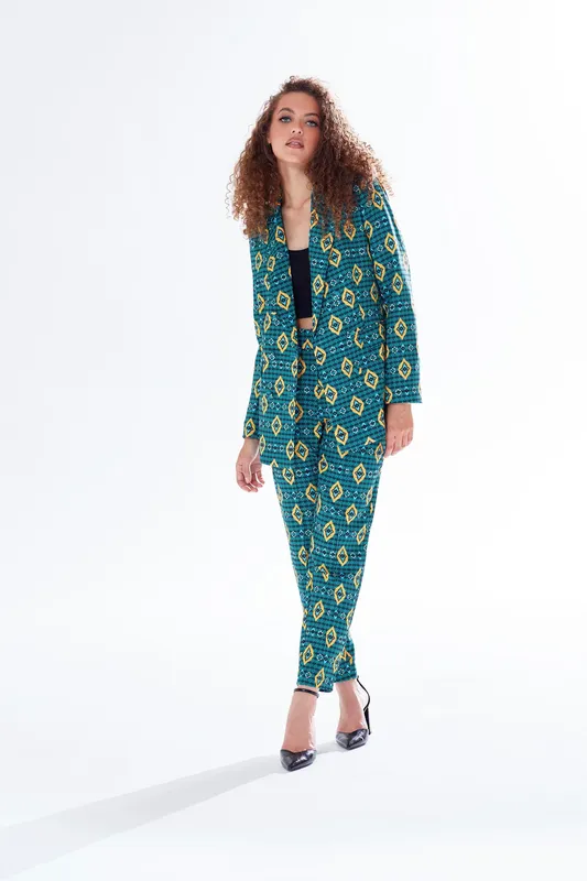 Liquorish Women's African Print Blazer In Green Size: Large Multicolor L