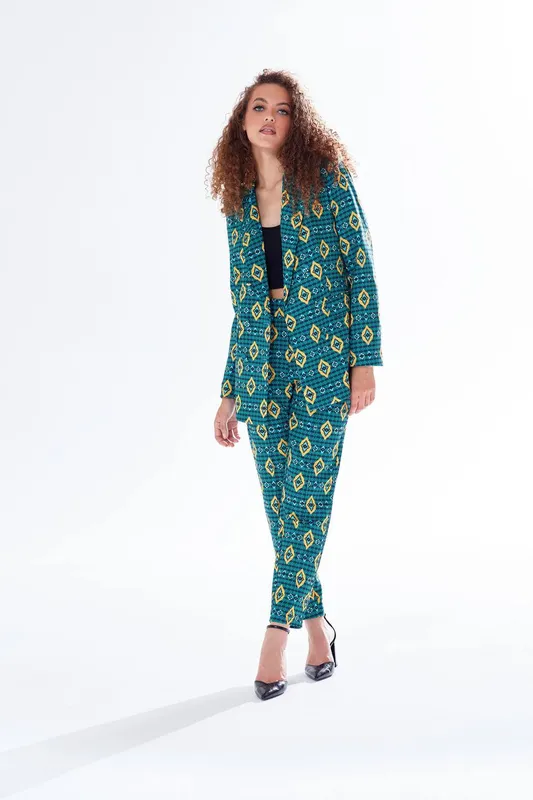 Liquorish Women's African Print Blazer In Green Size: Medium Multicolor M