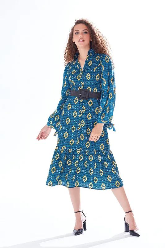Liquorish Women's African Print Midi Dress Blue & Yellow Size: 16 Blue 16