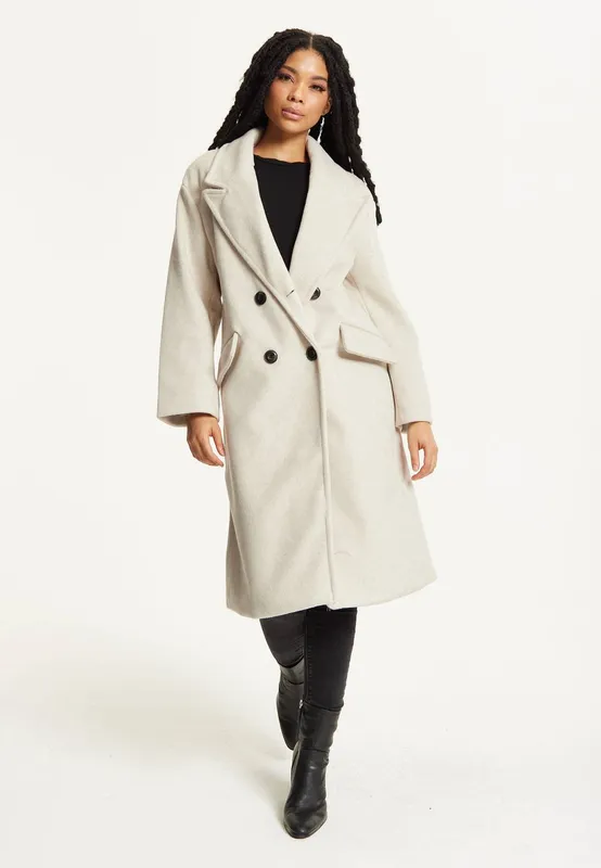 Liquorish Women's Beige Double Breasted Coat Size: 12 - Beige