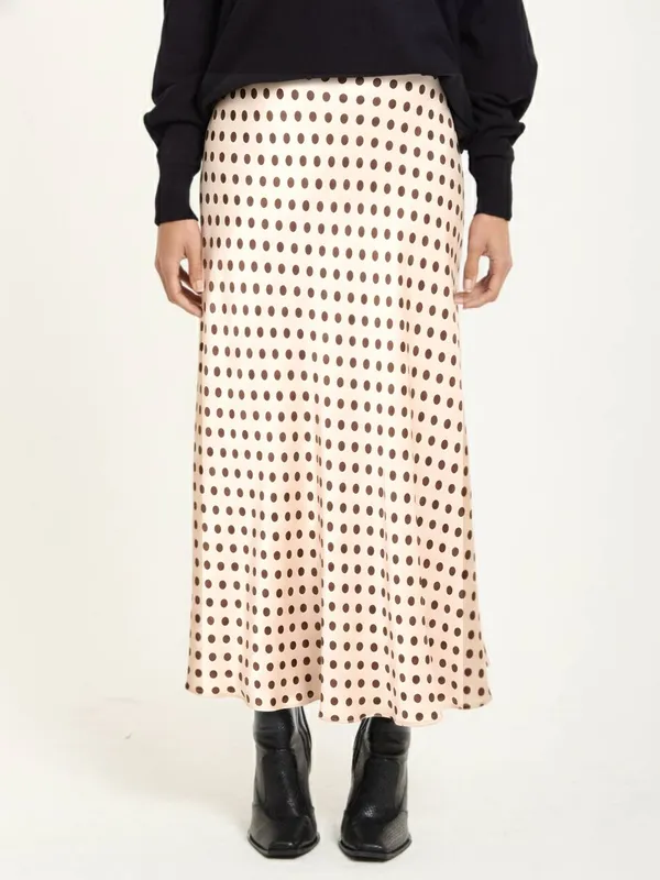 Liquorish Women's Beige Polka Dot Satin Midi Skirt - Beige - Size: One Size