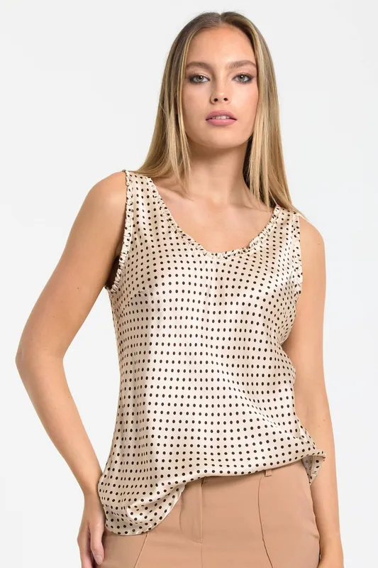 Liquorish Women's Beige Polka Dot Satin Tank Top Beige female