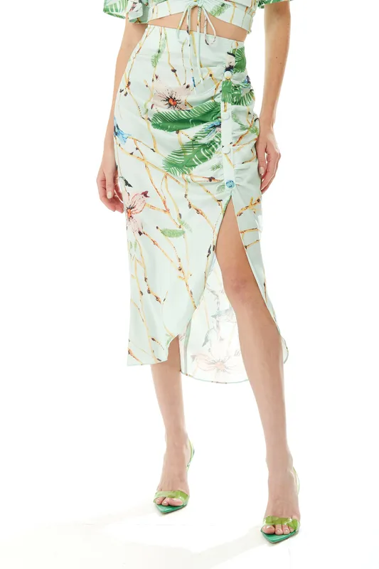 Liquorish Women's Bird Print Midi Skirt in Mint Green Size: 8 Green 8