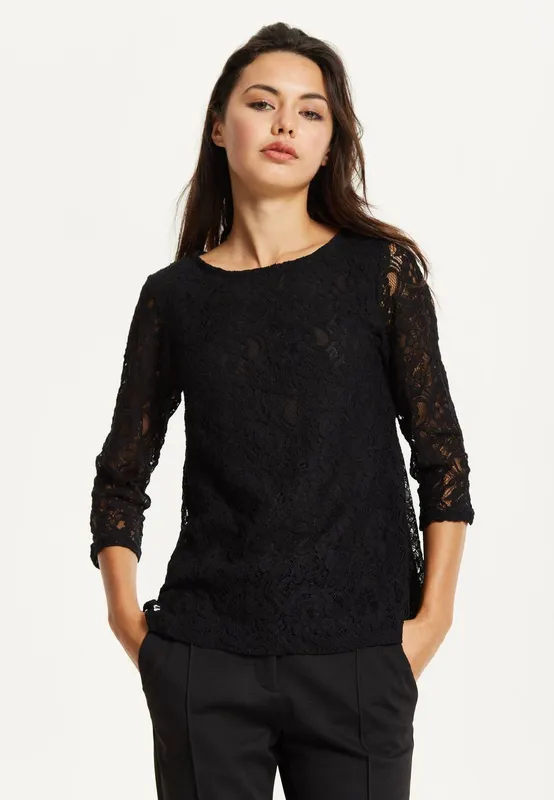 Liquorish Women's Black Lace 3/4 Sleeve Top Size: 20 - Black
