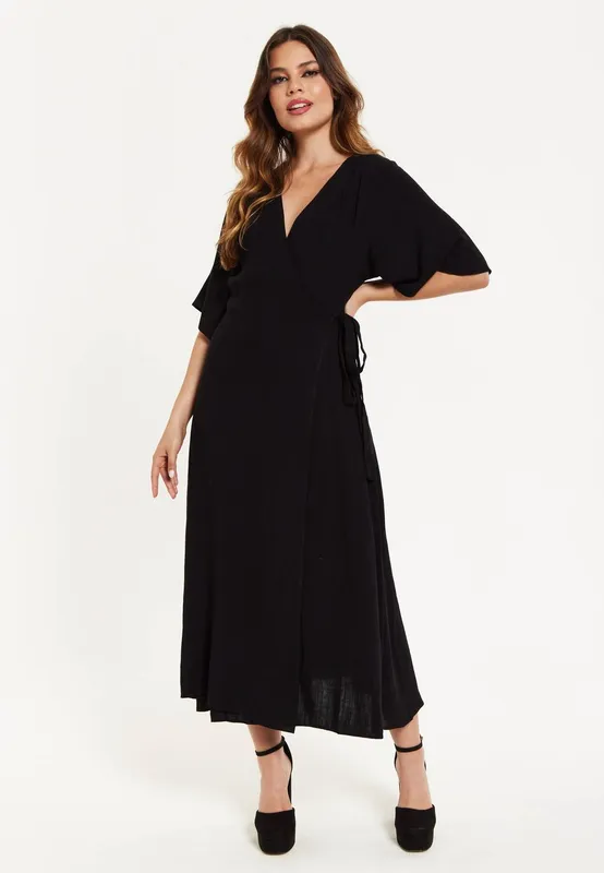 Liquorish Women's Black Maxi Wrap Dress Size: 12 - Black