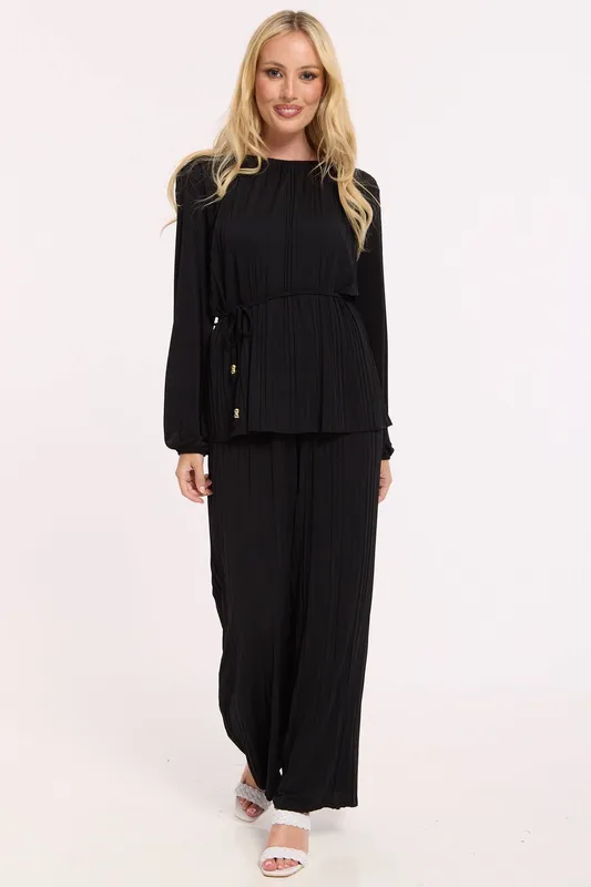 Liquorish Women's Black Pleated Co-Ord Top & Trousers Black