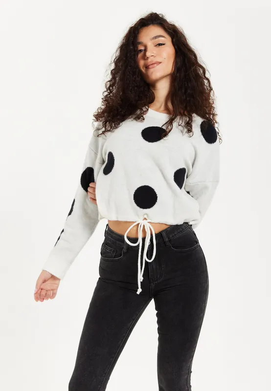 Liquorish Women's Black Polka Dot Jumper In White Size: Medium - White