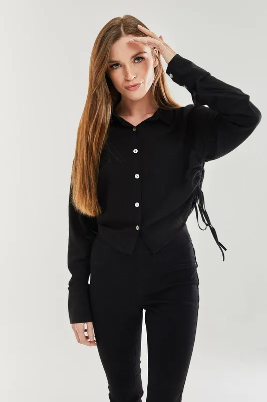 Liquorish Women's Black Tie Side Blouse Size: Small - Black