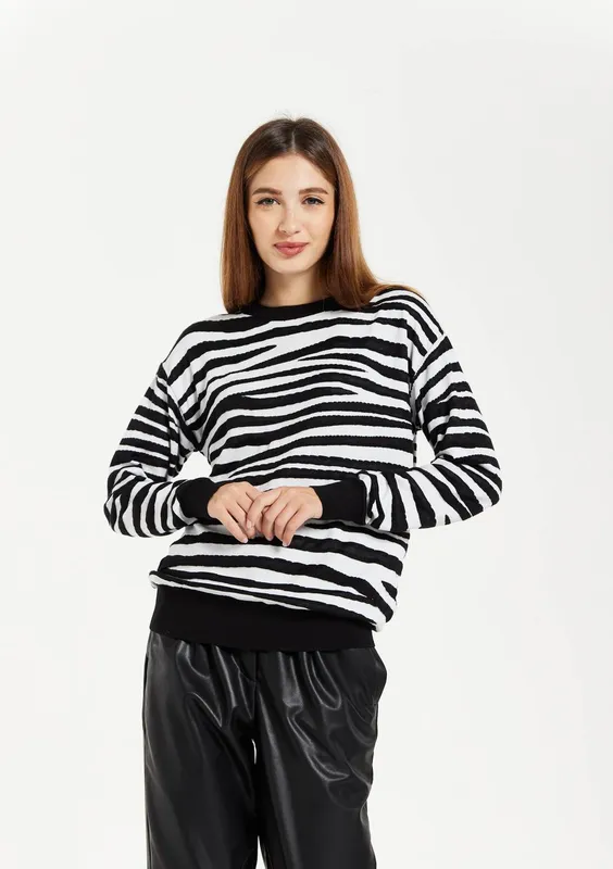 Liquorish Women's Black & White Zebra Jumper Size: Small - Black - Size: S