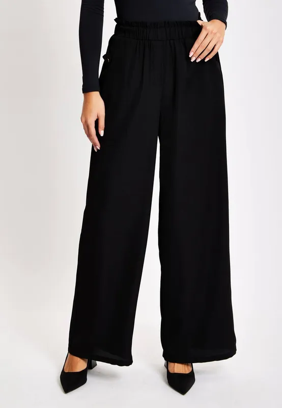 Liquorish Women's Black Wide Leg Trousers Size: 6 - Black