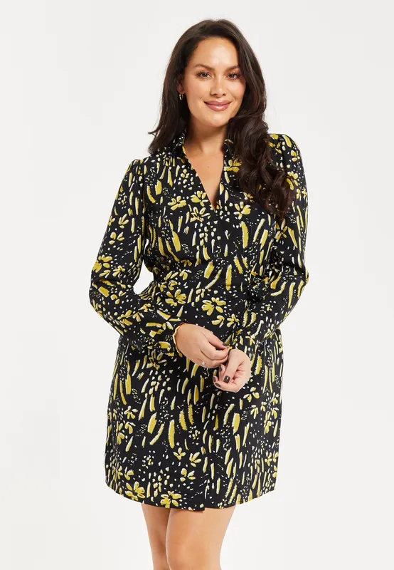 Liquorish Women's Black & Yellow Painterly Mini Dress Size: 10 Black 10